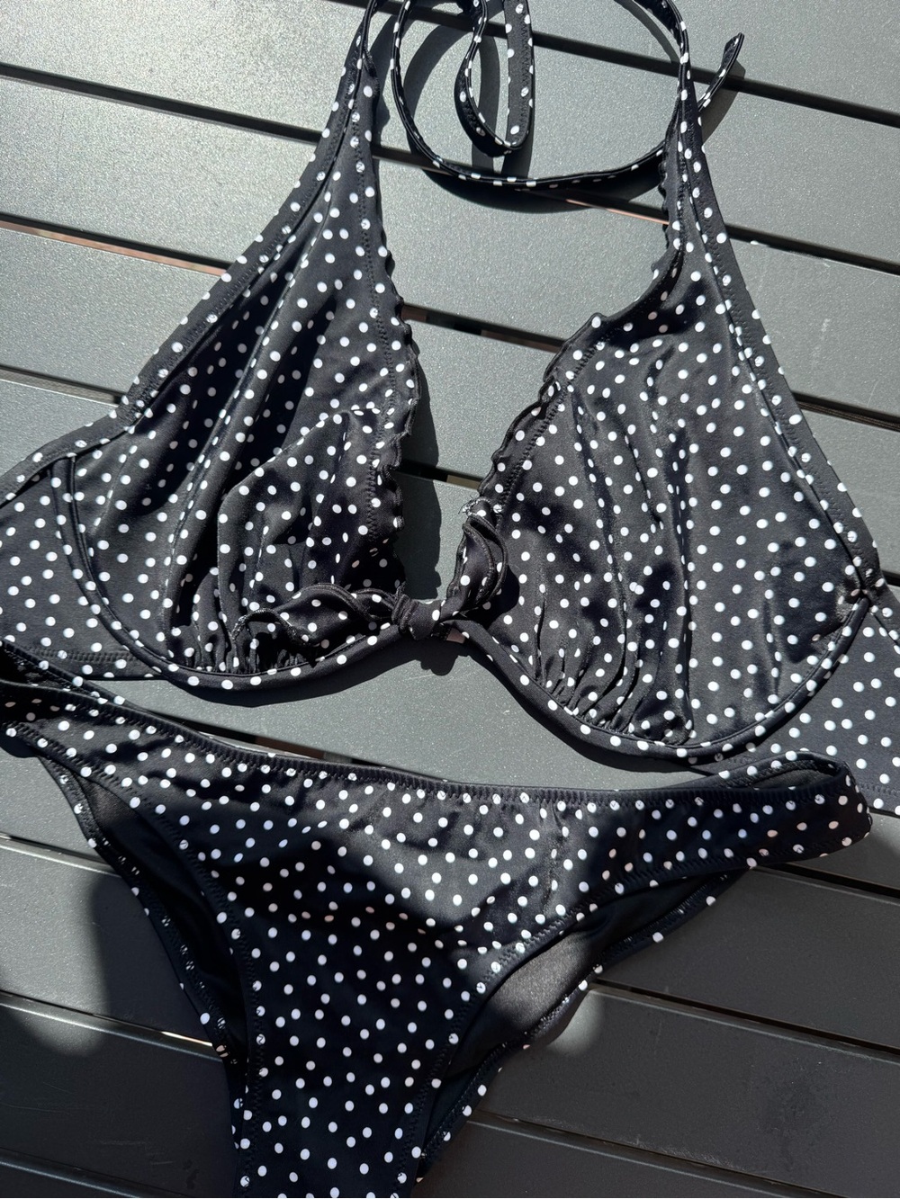 Victoria's Secret Black and White Polka Dot Bikini Top